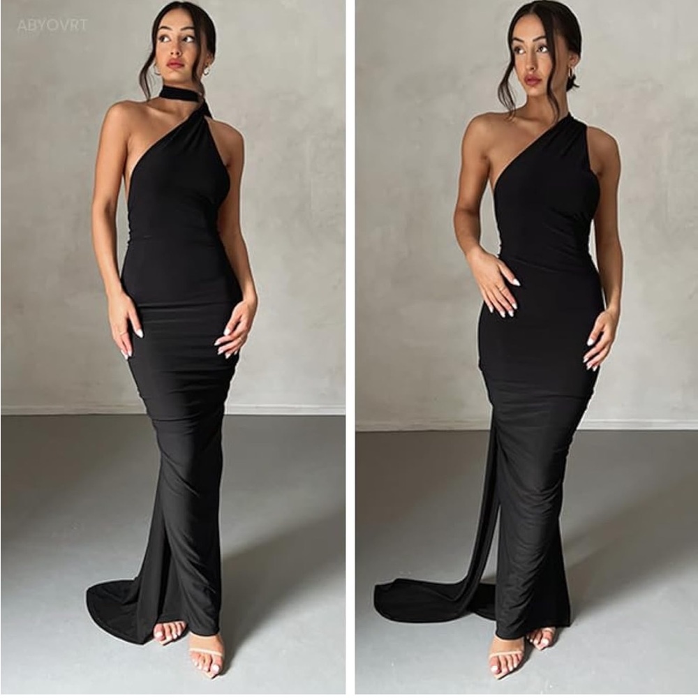 Elegant Black One-Shoulder Dress - Picture 1 of 7